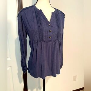 Gloria Vanderbilt Blue 3/4 Sleeve Smocked Blouse